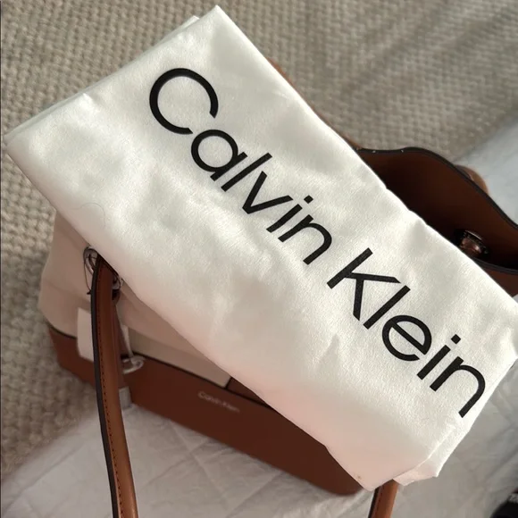 Calvin Klein Brown and Cream Tote with Structured Design - Picture 3 of 6